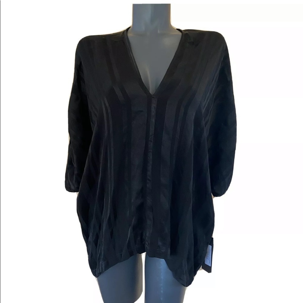 Tina + Jo Black Stripe Satin Tab Kimono Oversized